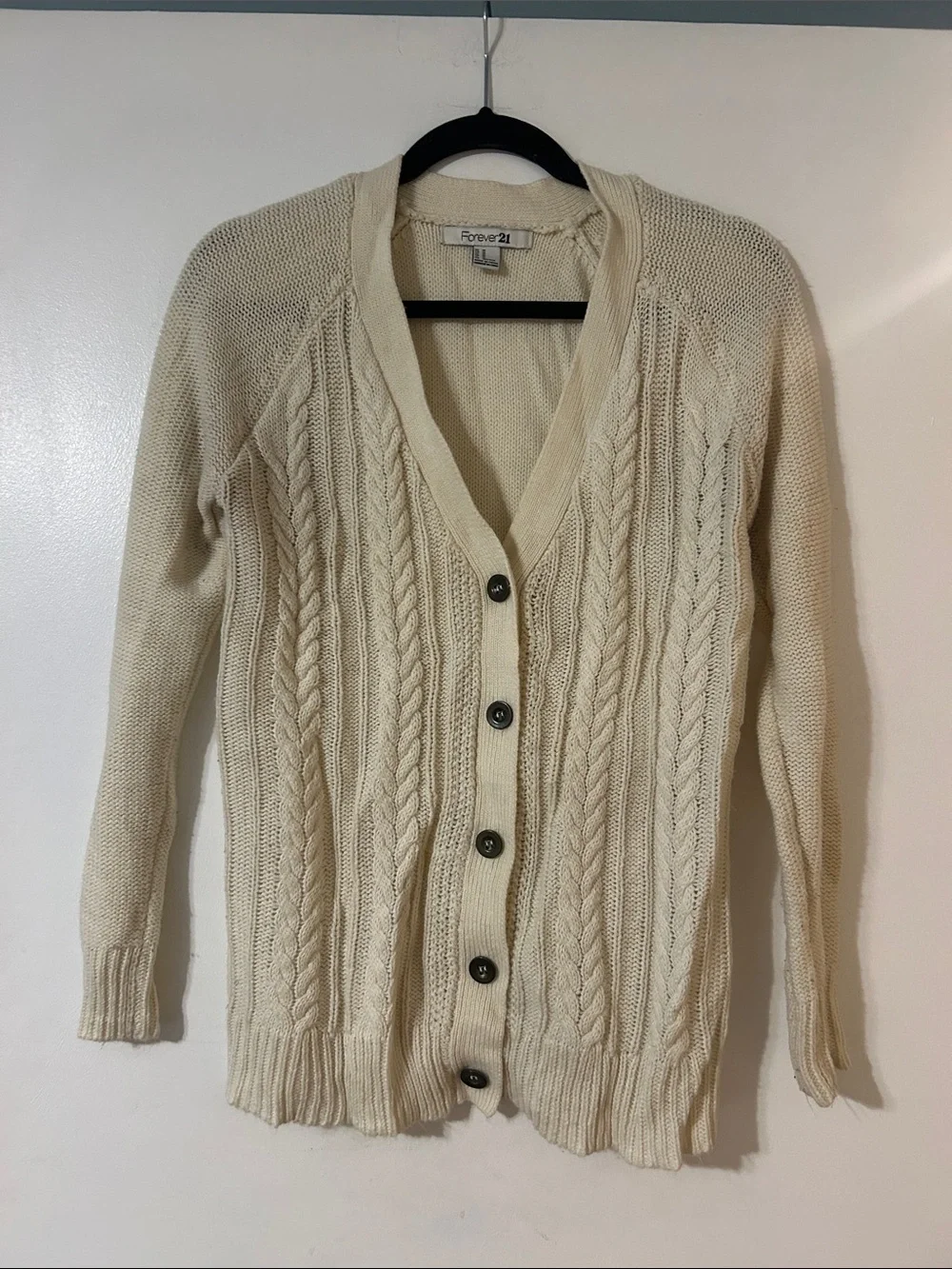 Forever 21 women’s Ivory Cable Knit Button-Up Cardigan